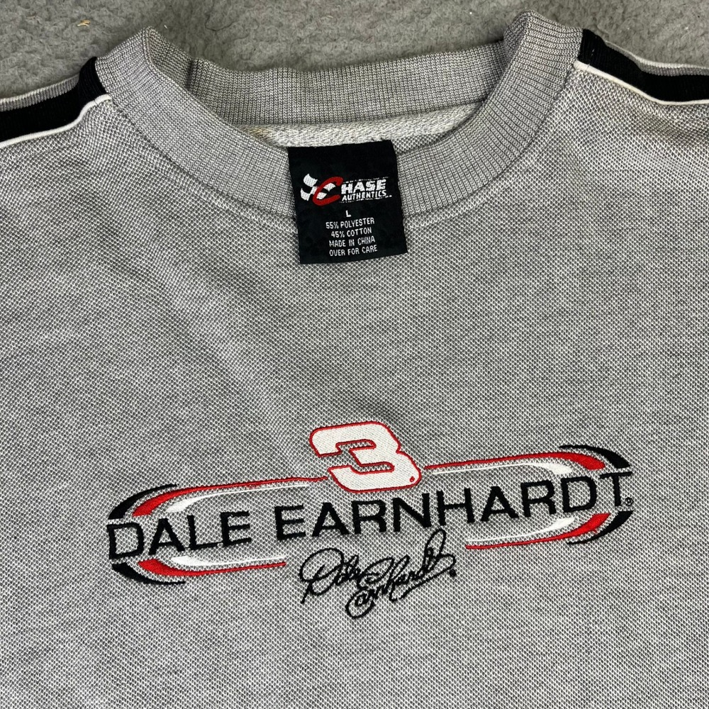 Dale Earnhardt Racing Stripe Crewneck Sweatshirt Chase Authentics Mens L Gray